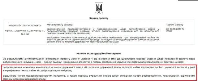 НАЗК вказує на корупційні ризики у законопроєкті, що передбачає компенсацію з бюджету дерибанникам